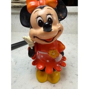 Vintage Minnie Mouse Coin Bank Red Polka Dot Dress Plastic Disney Collectible